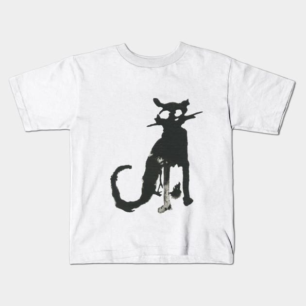 Sitting Black Cat Kids T-Shirt by Bollocks